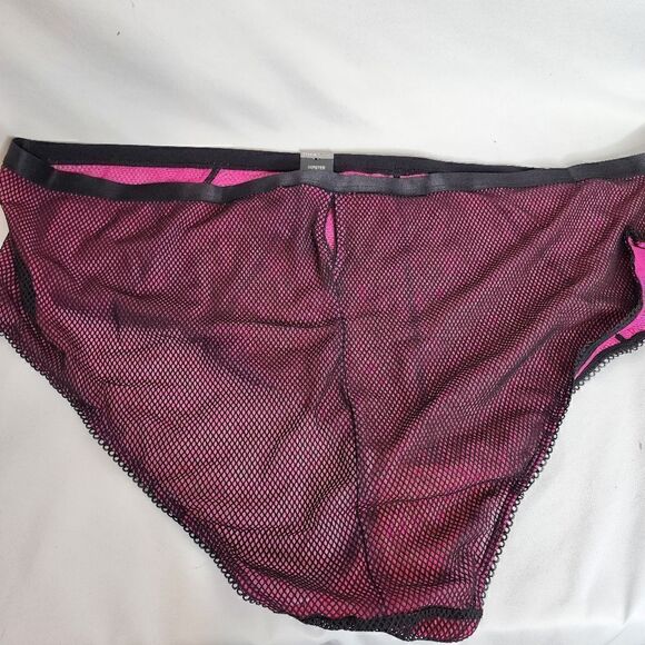 6X 30W Torrid Pink Black Fishnet Satin Binding Panty Hipster Lingerie Boudior - Picture 5 of 8